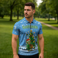 Guatemala Christmas Zipper Polo Shirt with Blue Christmas Monkey Tree Snowman and Snowflake - Wonder Print Shop