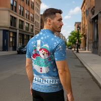 Guatemala Christmas Zipper Polo Shirt with Blue Christmas Monkey Tree Snowman and Snowflake - Wonder Print Shop
