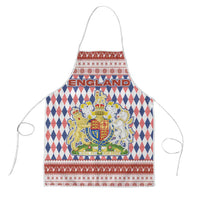 England Christmas Apron with Red Blue White Diamond Pattern Santa and Coat of Arms - Wonder Print Shop