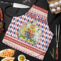 England Christmas Apron with Red Blue White Diamond Pattern Santa and Coat of Arms - Wonder Print Shop