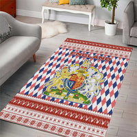 England Christmas Area Rug with Red Blue White Diamond Pattern Santa and Coat of Arms - Wonder Print Shop
