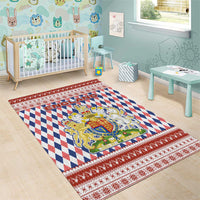 England Christmas Area Rug with Red Blue White Diamond Pattern Santa and Coat of Arms - Wonder Print Shop
