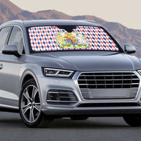 England Christmas Auto Sun Shade with Red Blue White Diamond Pattern Santa and Coat of Arms - Wonder Print Shop