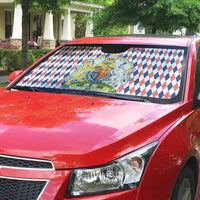 England Christmas Auto Sun Shade with Red Blue White Diamond Pattern Santa and Coat of Arms - Wonder Print Shop