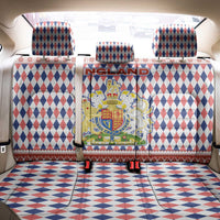 England Christmas Back Car Seat Cover with Red Blue White Diamond Pattern Santa and Coat of Arms - Wonder Print Shop
