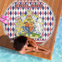 England Christmas Beach Blanket with Red Blue White Diamond Pattern Santa and Coat of Arms - Wonder Print Shop