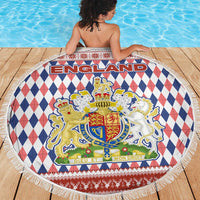 England Christmas Beach Blanket with Red Blue White Diamond Pattern Santa and Coat of Arms - Wonder Print Shop