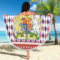 England Christmas Beach Blanket with Red Blue White Diamond Pattern Santa and Coat of Arms - Wonder Print Shop