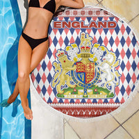 England Christmas Beach Blanket with Red Blue White Diamond Pattern Santa and Coat of Arms - Wonder Print Shop