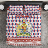 England Christmas Bedding Set with Red Blue White Diamond Pattern Santa and Coat of Arms - Wonder Print Shop