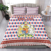 England Christmas Bedding Set with Red Blue White Diamond Pattern Santa and Coat of Arms - Wonder Print Shop