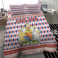England Christmas Bedding Set with Red Blue White Diamond Pattern Santa and Coat of Arms - Wonder Print Shop