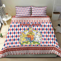 England Christmas Bedding Set with Red Blue White Diamond Pattern Santa and Coat of Arms - Wonder Print Shop