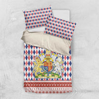 England Christmas Bedding Set with Red Blue White Diamond Pattern Santa and Coat of Arms - Wonder Print Shop