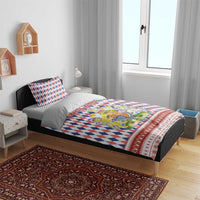England Christmas Bedding Set with Red Blue White Diamond Pattern Santa and Coat of Arms - Wonder Print Shop