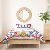 England Christmas Bedding Set with Red Blue White Diamond Pattern Santa and Coat of Arms - Wonder Print Shop