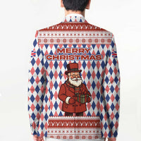 England Christmas Blazer with Red Blue White Diamond Pattern Santa and Coat of Arms - Wonder Print Shop