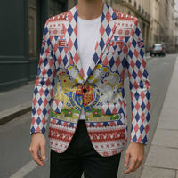 England Christmas Blazer with Red Blue White Diamond Pattern Santa and Coat of Arms - Wonder Print Shop