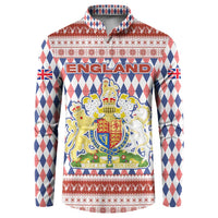 England Christmas Button Sweatshirt with Red Blue White Diamond Pattern Santa and Coat of Arms - Wonder Print Shop