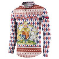 England Christmas Button Sweatshirt with Red Blue White Diamond Pattern Santa and Coat of Arms - Wonder Print Shop