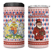 England Christmas 4 in 1 Can Cooler Tumbler with Red Blue White Diamond Pattern Santa and Coat of Arms - Wonder Print Shop