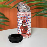 England Christmas 4 in 1 Can Cooler Tumbler with Red Blue White Diamond Pattern Santa and Coat of Arms - Wonder Print Shop