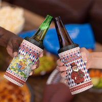 England Christmas 4 in 1 Can Cooler Tumbler with Red Blue White Diamond Pattern Santa and Coat of Arms - Wonder Print Shop