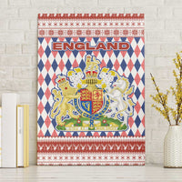 England Christmas Canvas Wall Art with Red Blue White Diamond Pattern Santa and Coat of Arms - Wonder Print Shop