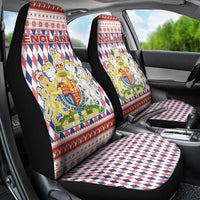England Christmas Car Seat Cover with Red Blue White Diamond Pattern Santa and Coat of Arms - Wonder Print Shop