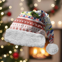 England Christmas Santa Hat with Red Blue White Diamond Pattern Santa and Coat of Arms - Wonder Print Shop