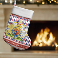England Christmas Stocking with Red Blue White Diamond Pattern Santa and Coat of Arms - Wonder Print Shop