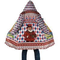 England Christmas Cloak with Red Blue White Diamond Pattern Santa and Coat of Arms - Wonder Print Shop