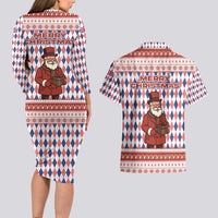 England Christmas Couples Matching Long Sleeve Bodycon Dress and Hawaiian Shirt with Red Blue White Diamond Pattern Santa and Coat of Arms - Wonder Print Shop