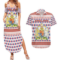 England Christmas Couples Matching Summer Maxi Dress and Hawaiian Shirt with Red Blue White Diamond Pattern Santa and Coat of Arms - Wonder Print Shop