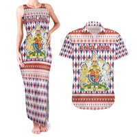 England Christmas Couples Matching Tank Maxi Dress and Hawaiian Shirt with Red Blue White Diamond Pattern Santa and Coat of Arms - Wonder Print Shop