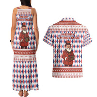 England Christmas Couples Matching Tank Maxi Dress and Hawaiian Shirt with Red Blue White Diamond Pattern Santa and Coat of Arms - Wonder Print Shop