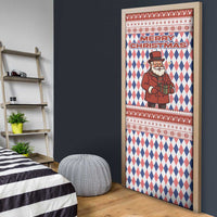 England Christmas Door Cover with Red Blue White Diamond Pattern Santa and Coat of Arms - Wonder Print Shop