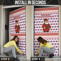 England Christmas Door Cover with Red Blue White Diamond Pattern Santa and Coat of Arms - Wonder Print Shop