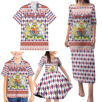 England Christmas Family Matching Puletasi and Hawaiian Shirt with Red Blue White Diamond Pattern Santa and Coat of Arms - Wonder Print Shop