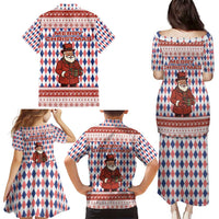 England Christmas Family Matching Puletasi and Hawaiian Shirt with Red Blue White Diamond Pattern Santa and Coat of Arms - Wonder Print Shop