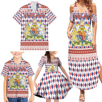 England Christmas Family Matching Summer Maxi Dress and Hawaiian Shirt with Red Blue White Diamond Pattern Santa and Coat of Arms - Wonder Print Shop