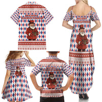 England Christmas Family Matching Summer Maxi Dress and Hawaiian Shirt with Red Blue White Diamond Pattern Santa and Coat of Arms - Wonder Print Shop