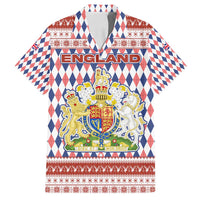 England Christmas Family Matching Summer Maxi Dress and Hawaiian Shirt with Red Blue White Diamond Pattern Santa and Coat of Arms - Wonder Print Shop