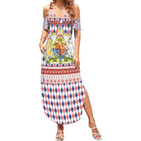England Christmas Family Matching Summer Maxi Dress and Hawaiian Shirt with Red Blue White Diamond Pattern Santa and Coat of Arms - Wonder Print Shop