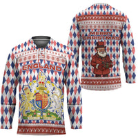 England Christmas Hockey Jersey with Red Blue White Diamond Pattern Santa and Coat of Arms - Wonder Print Shop