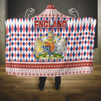 England Christmas Hooded Blanket with Red Blue White Diamond Pattern Santa and Coat of Arms - Wonder Print Shop