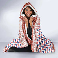 England Christmas Hooded Blanket with Red Blue White Diamond Pattern Santa and Coat of Arms - Wonder Print Shop