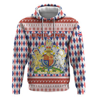 England Christmas Hoodie with Red Blue White Diamond Pattern Santa and Coat of Arms - Wonder Print Shop