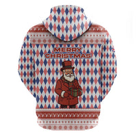 England Christmas Hoodie with Red Blue White Diamond Pattern Santa and Coat of Arms - Wonder Print Shop