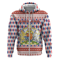 England Christmas Hoodie with Red Blue White Diamond Pattern Santa and Coat of Arms - Wonder Print Shop